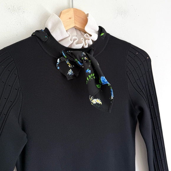 Sandro • Clemence Ruffle with Silk Scarf Collar Knit Dress in Black - Picture 9 of 14